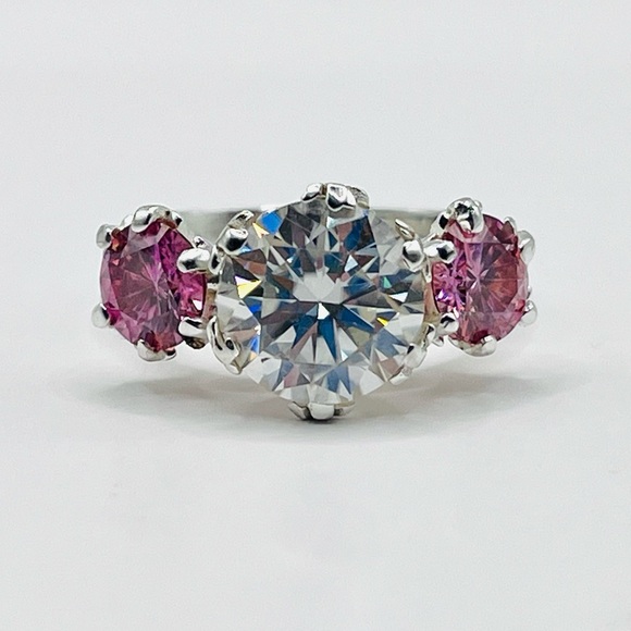 Jewelry - Moissanite VS Three-Stone Solitaire Round Brilliant 925 Sterling Silver Ring